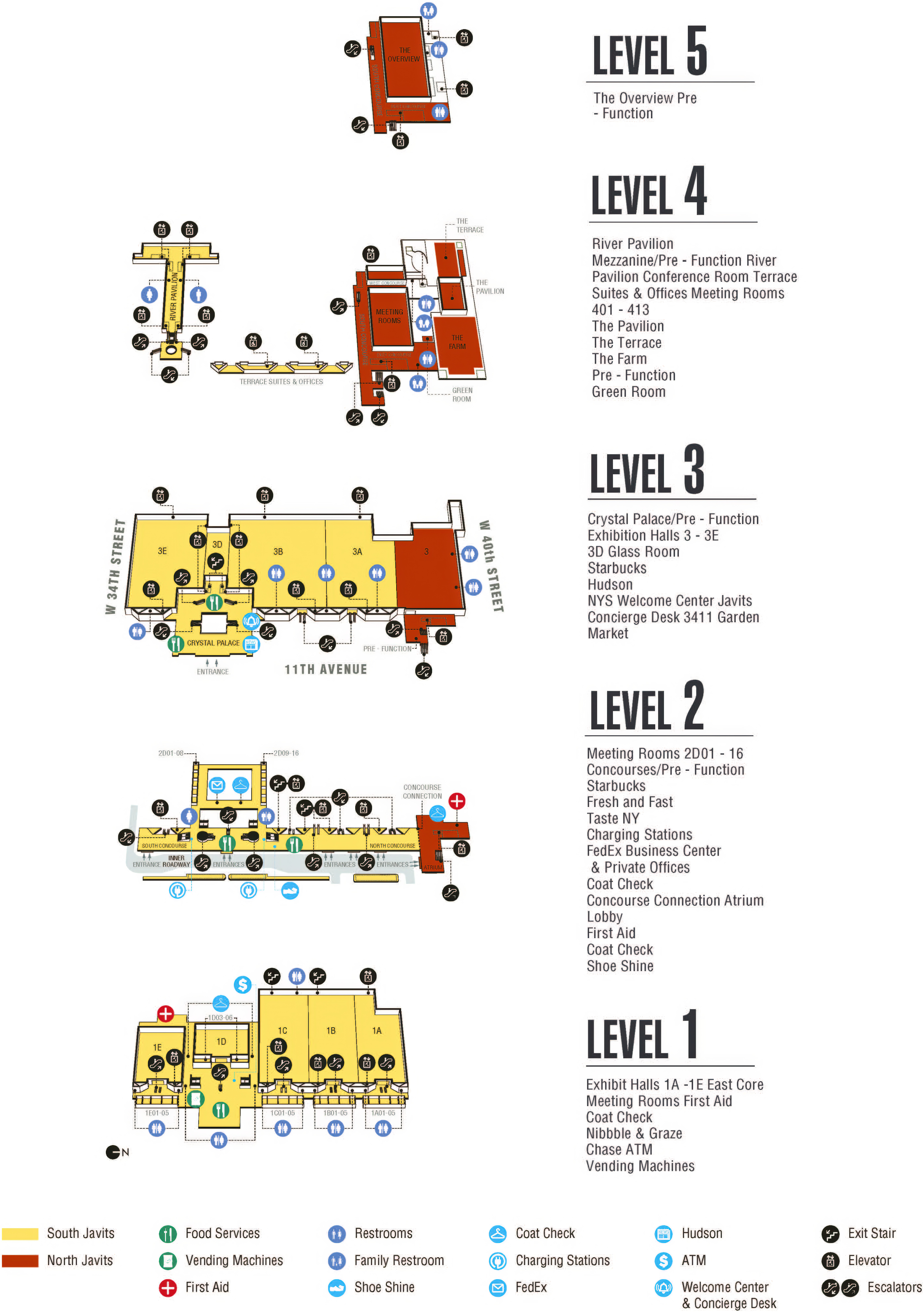 Floor plan of the Javits Center. Please call 212-216-2000 for assistance with your visit.